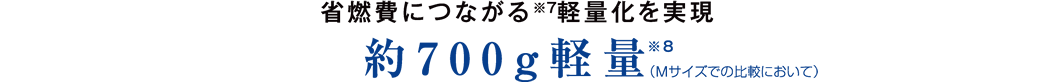 省燃費につながる※7軽量化を実現 約700ｇ軽量※8(Mサイズでの比較において)