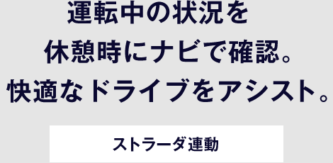 運転中の状況を休憩時にナビで確認。快適なドライブをアシスト。
