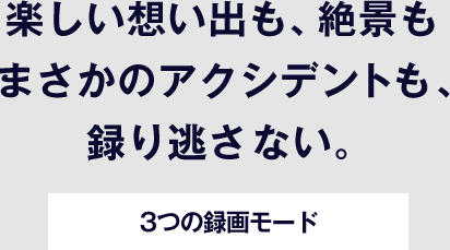 楽しい想い出も、絶景もまさかのアクシデントも、録り逃さない。