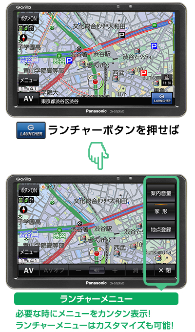 必要な機能はランチャーボタンで簡単に呼び出せます。