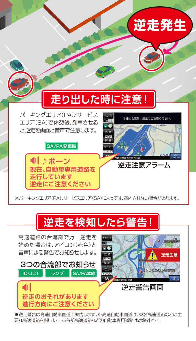 高速道路での逆走をお知らせ