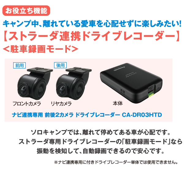 ナビ連携専用 前後2カメラ ドライブレコーダー CA-DR03HTD「駐車録画モード」