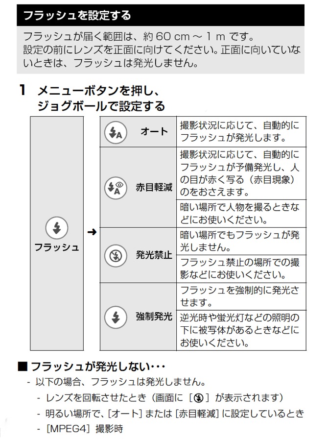フラッシュを設定する。