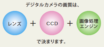 デジタルカメラの画質は、レンズ＋CCD＋画像処理エンジンで決まります。