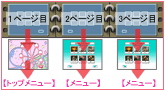[トップメニュー]で表示したい画面はレイアウト画面の1ページ目に設定し、[メニュー]で表示したい画面を2ページ目以降に設定